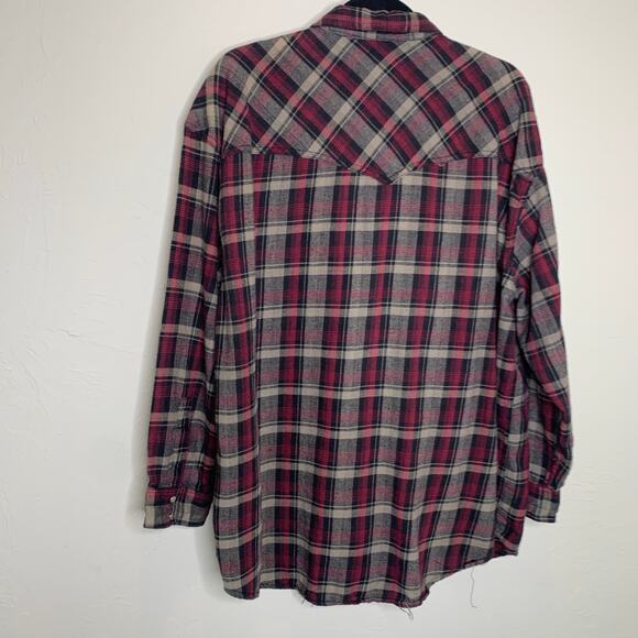 Gray Red Plaid Snap Front Flannel Shirt Sz XXL 100% cotton - Picture 2 of 5